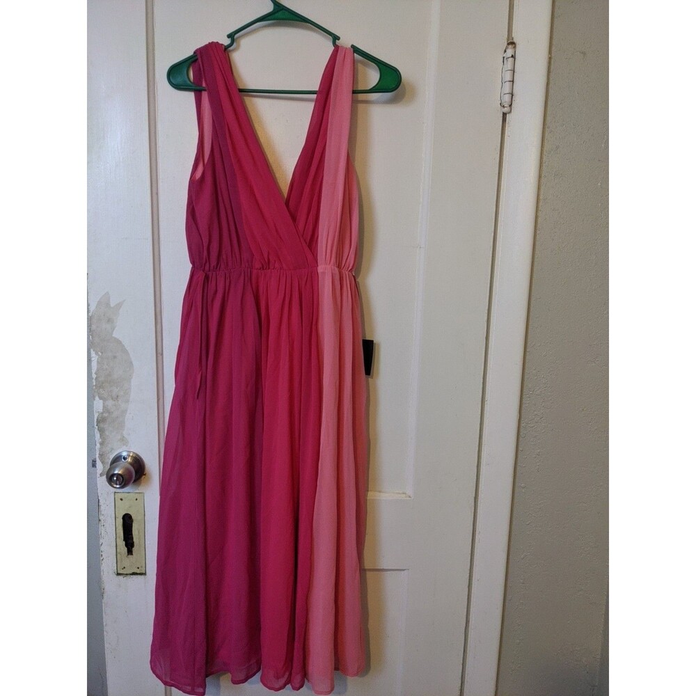 Deep V Midi Dress S Pink Flowy Fairy Festival Whimsy Feminine Romantic Coquette